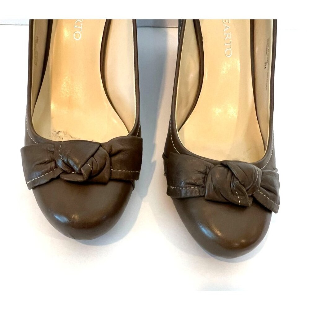 Franco Sarto Promise Brown Leather Wedges Bow On Toe Style Size 9M - Picture 6 of 9